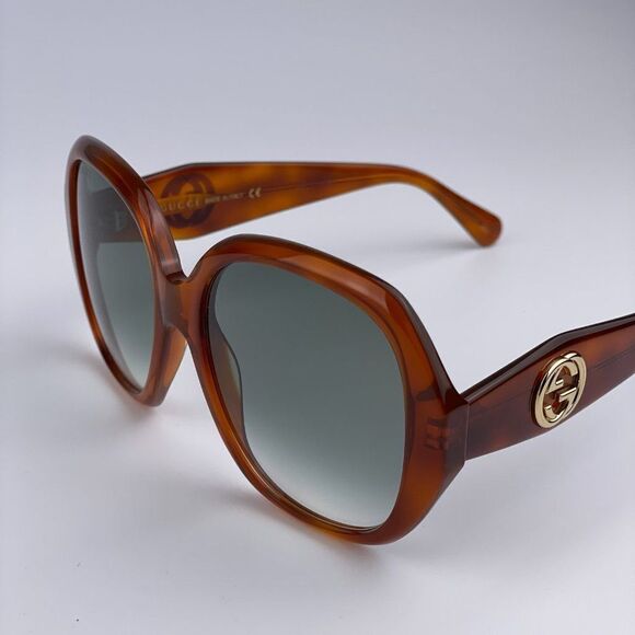 NEW GUCCI LOGO GG0796S 003 Havana Gray Gradient Geometric Women Sunglasses - Picture 6 of 12